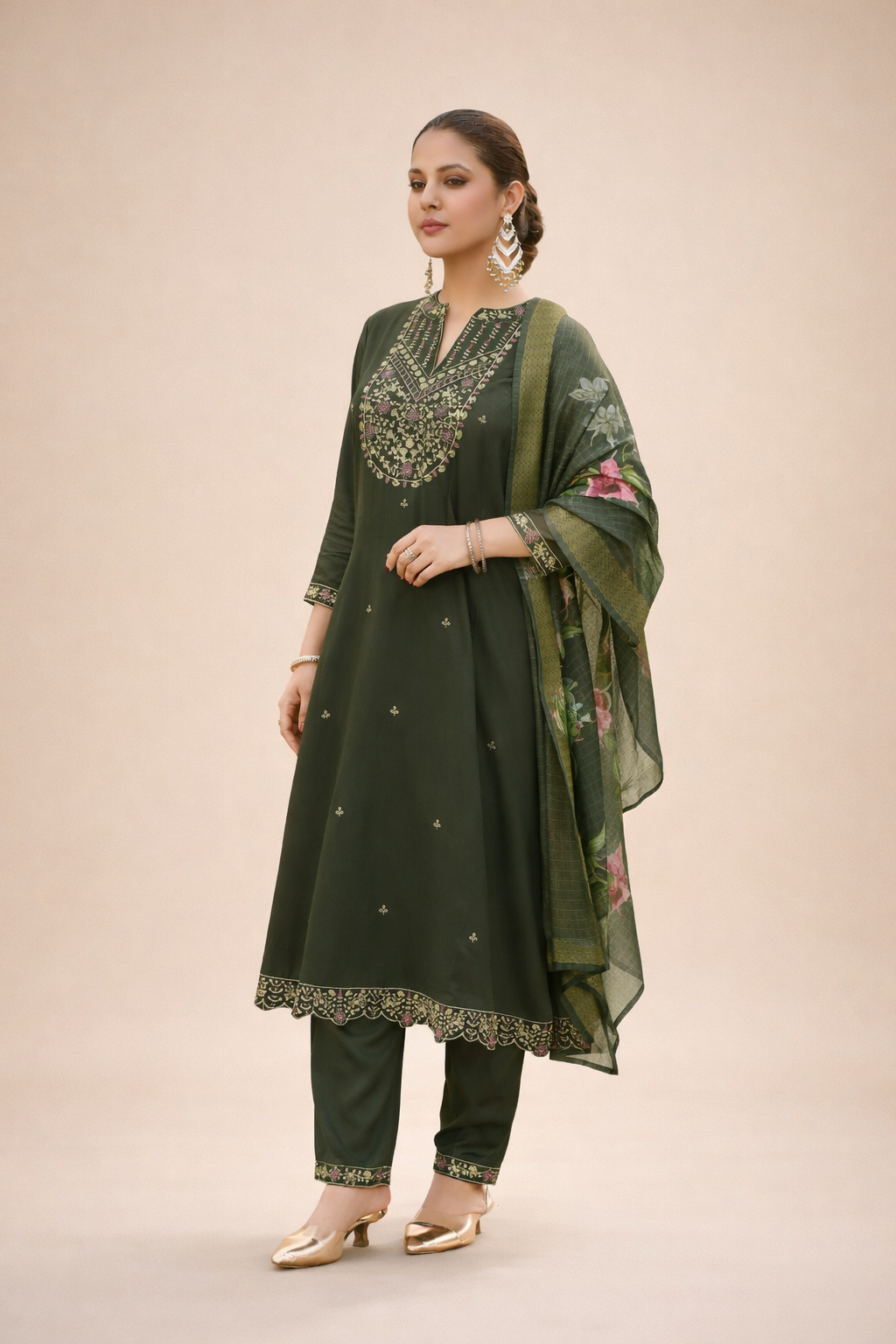 Forest Green Regal Embroidered 3-Piece Set
