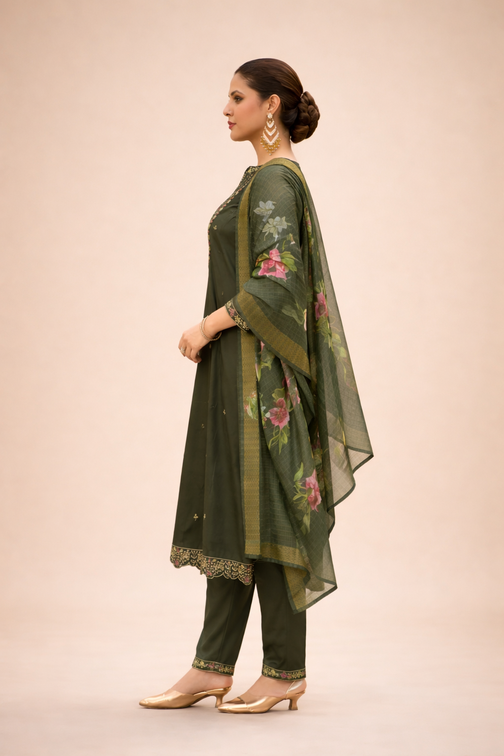 Forest Green Regal Embroidered 3-Piece Set