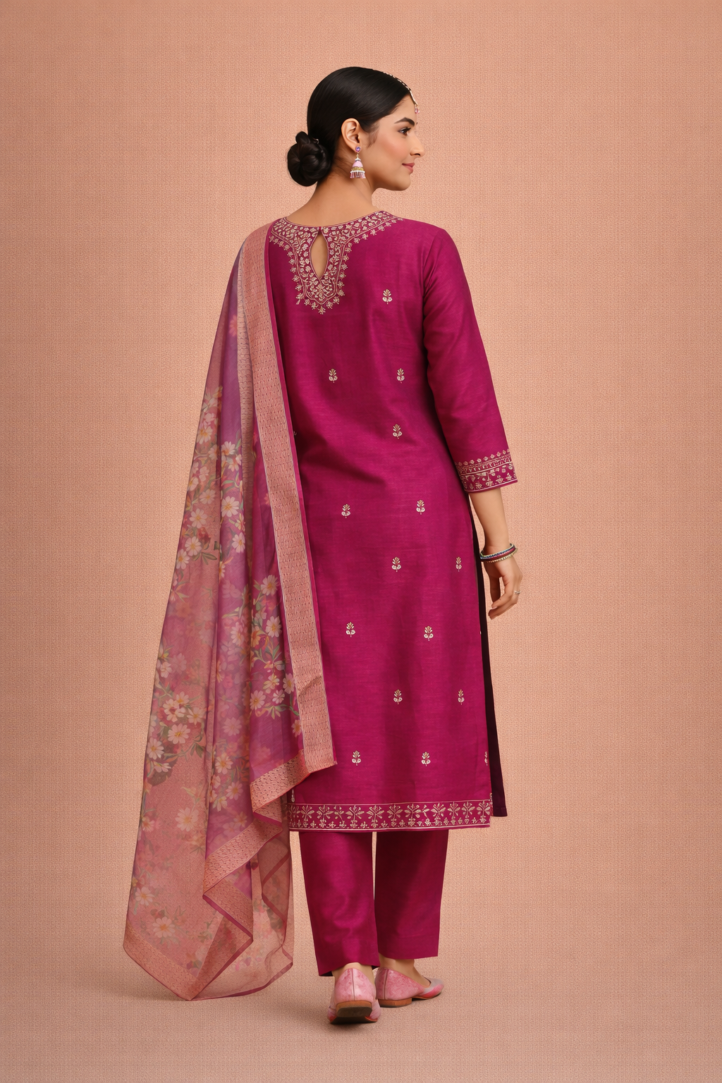 Pink Color Bangalore Silk with Embroidery and Muslin Digital Print Dupatta