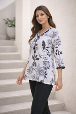 Load image into Gallery viewer, Azeenia Grey Floral Printed Women’s Top