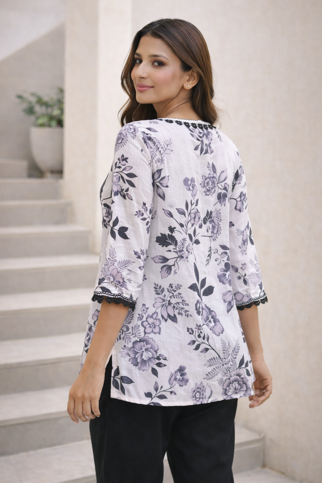 Azeenia Grey Floral Printed Women’s Top