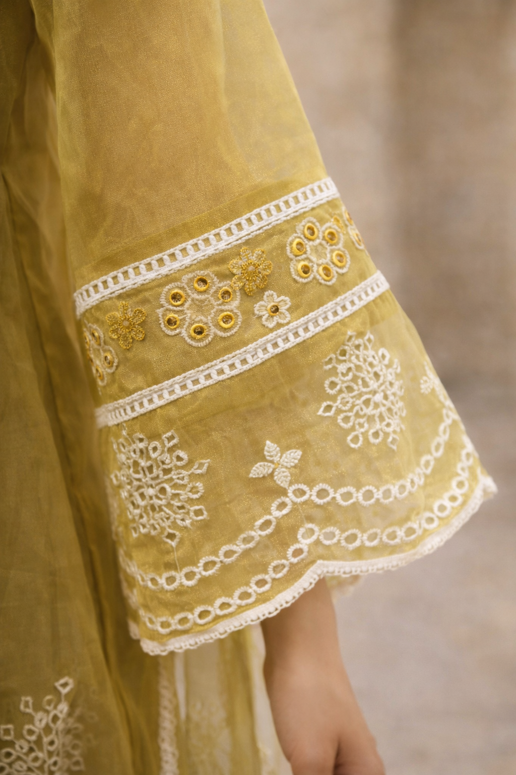 Olive Gold Luxury Embroidered 3-Piece Ethnic Suit Set for Festive Wear