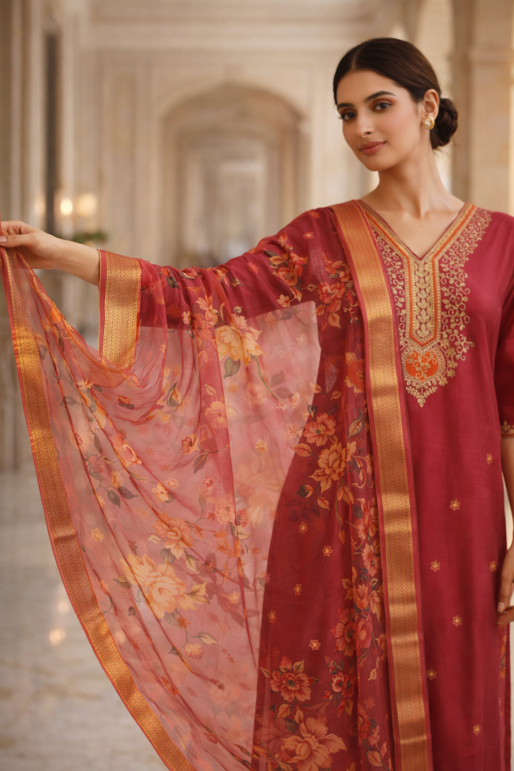 Royal Wine Red Luxury Embroidered 3-Piece Ethnic Suit Set for Festive Wear