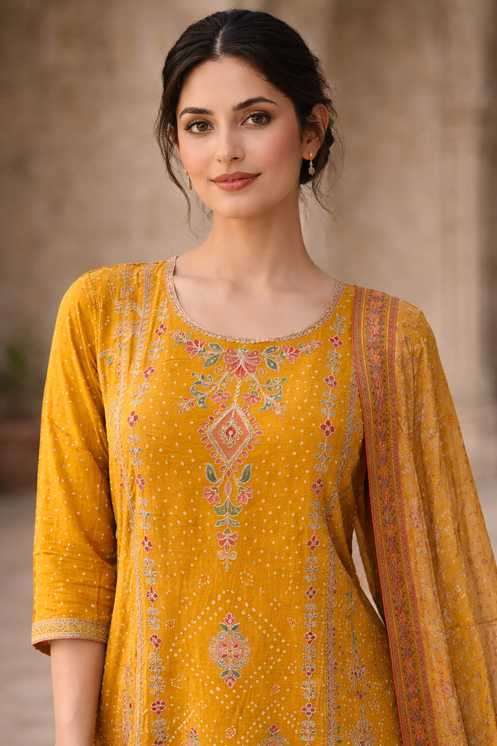 Festive Mustard Yellow Printed 3-Piece Ethnic Suit Set with Dupatta