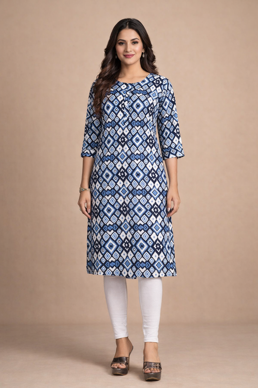 Blue Abstract Printed Kurti Soft Rayon Everyday Style
