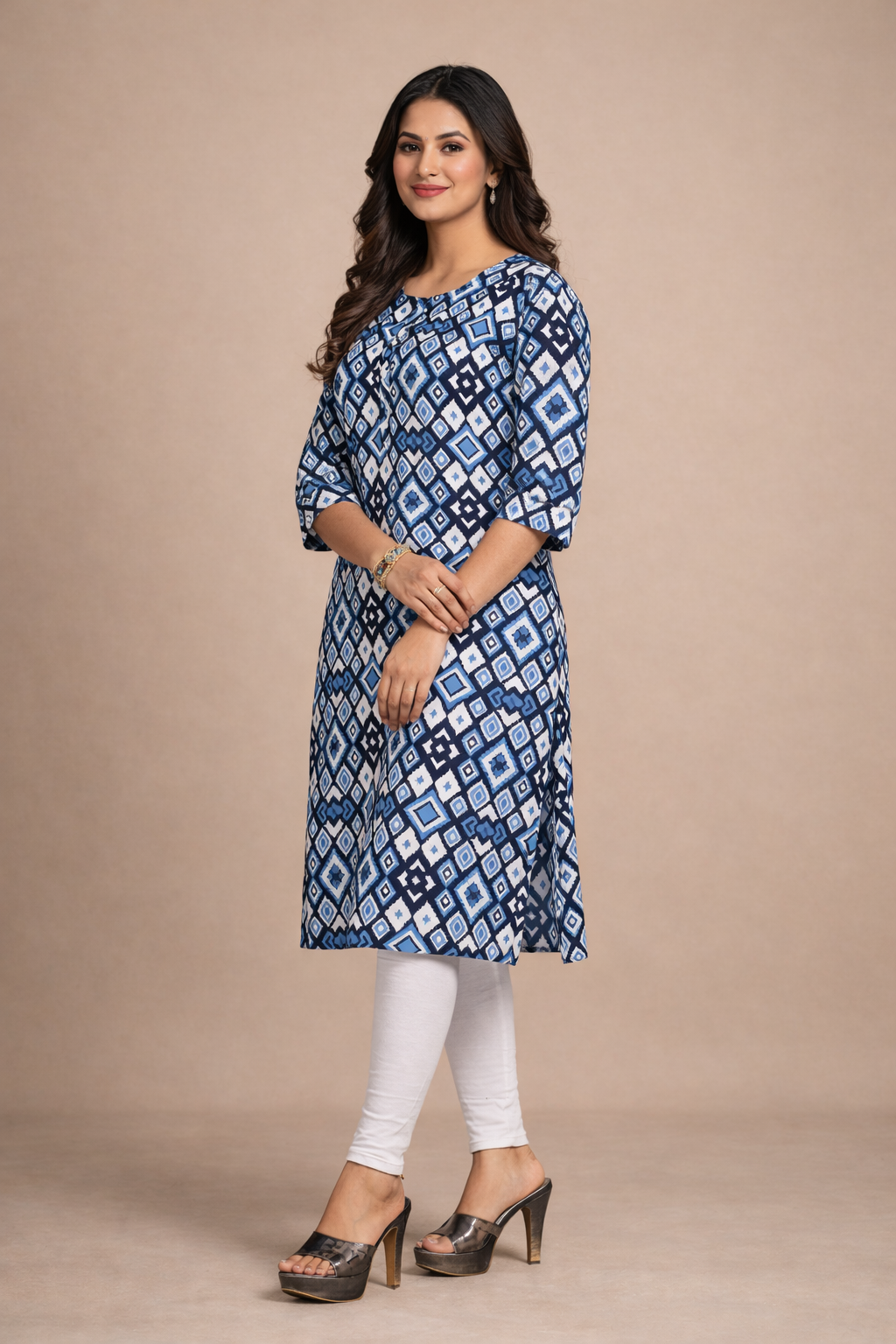 Blue Abstract Printed Kurti Soft Rayon Everyday Style