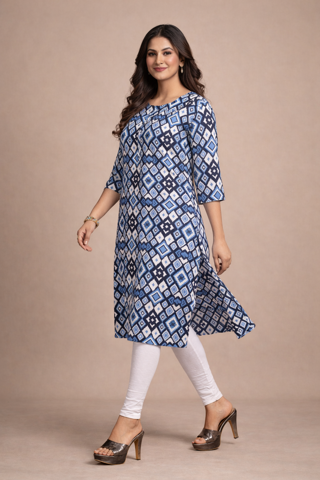 Blue Abstract Printed Kurti Soft Rayon Everyday Style