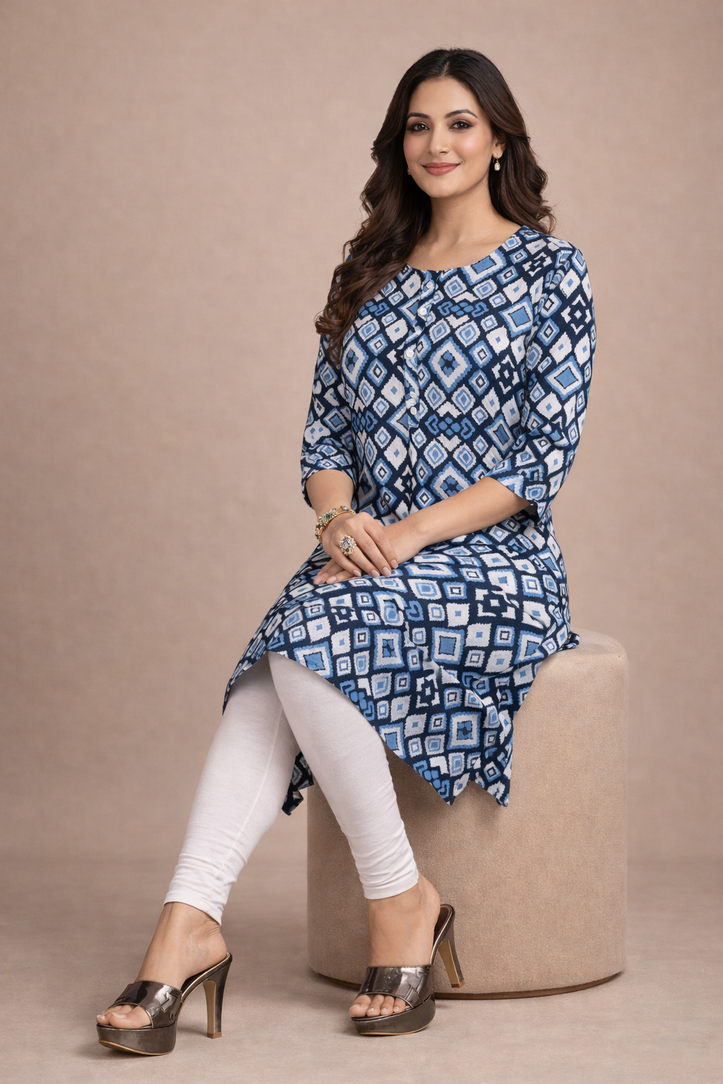 Blue Abstract Printed Kurti Soft Rayon Everyday Style