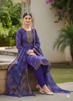 Load image into Gallery viewer, Royal Blue Outfit with Intricate Foil Prints and Embroidery
