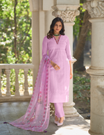 Load image into Gallery viewer, Lavender Bored Schiffli Work And Handwork with floral-printed dupatta
