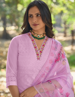 Load image into Gallery viewer, Lavender Bored Schiffli Work And Handwork with floral-printed dupatta
