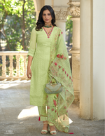 Load image into Gallery viewer, Light Green Bored Schiffli Work And Handwork with floral-printed dupatta
