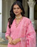 Load image into Gallery viewer, Soft Pink Bored Schiffli Work And Handwork with floral-printed dupatta
