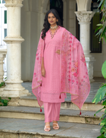 Load image into Gallery viewer, Soft Pink Bored Schiffli Work And Handwork with floral-printed dupatta
