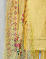 Load image into Gallery viewer, Mustard Yellow Bored Schiffli Work And Handwork with floral-printed dupatta
