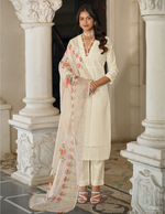 Load image into Gallery viewer, Cream White Bored Schiffli Work And Handwork with floral-printed dupatta
