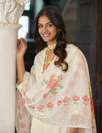 Load image into Gallery viewer, Cream White Bored Schiffli Work And Handwork with floral-printed dupatta
