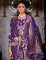 Load image into Gallery viewer, Purple Banarasi Jacquard Silk Embroidered Stitched Suit Set
