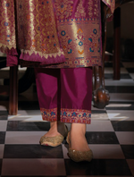 Load image into Gallery viewer, Wine Colour Banarasi Jacquard Silk Embroidered Stitched Suit Set
