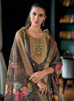 Load image into Gallery viewer, Coffee Brown Banarasi Kurta with gold embellishments and floral dupatta
