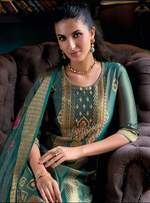 Load image into Gallery viewer, Emerald Green Banarasi Kurta with golden embroidery and floral dupatta
