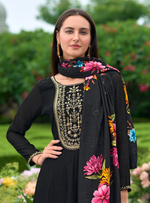 Load image into Gallery viewer, Black Anarkali Style Dress with Jari &amp; Sequence Work with Trousers &amp; With Dupatta
