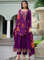 Load image into Gallery viewer, Purple Anarkali Style Dress with Jari &amp; Sequence Work with Trousers &amp; Dupatta
