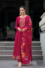 Load image into Gallery viewer, Pink Anarkali Style Dress with Jari &amp; Sequence Work with Trousers &amp; With Dupatta
