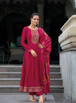 Load image into Gallery viewer, Pink Anarkali Style Dress with Jari &amp; Sequence Work with Trousers &amp; With Dupatta
