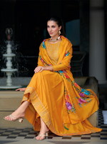 Load image into Gallery viewer, Yellow Anarkali Style Dress with Jari &amp; Sequence Work with Trousers &amp; With Dupatta
