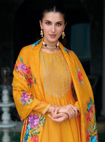 Load image into Gallery viewer, Yellow Anarkali Style Dress with Jari &amp; Sequence Work with Trousers &amp; With Dupatta
