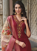 Load image into Gallery viewer, Maroon Viscose Kurtis with Jacquard Digital Dupatta.
