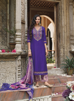 Load image into Gallery viewer, Royal Blue Viscose Kurtis with Jacquard Digital Dupatta.
