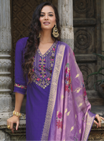 Load image into Gallery viewer, Royal Blue Viscose Kurtis with Jacquard Digital Dupatta.
