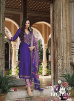 Load image into Gallery viewer, Royal Blue Viscose Kurtis with Jacquard Digital Dupatta.
