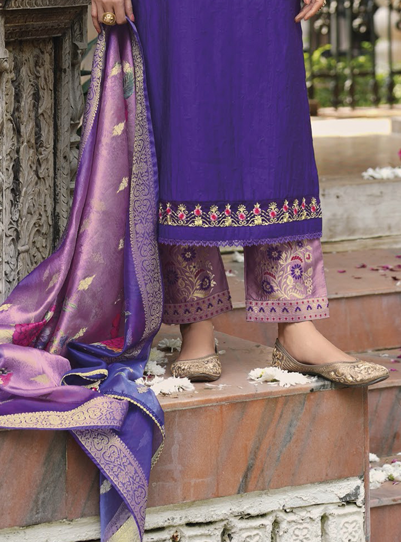 Royal Blue Viscose Kurtis with Jacquard Digital Dupatta.