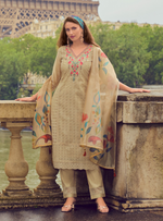 Load image into Gallery viewer, Khaki Color Handwork &amp; Embroidered Chanderi Silk Kurta with Trousers &amp; With Dupatta
