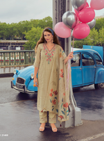 Load image into Gallery viewer, Khaki Color Handwork &amp; Embroidered Chanderi Silk Kurta with Trousers &amp; With Dupatta
