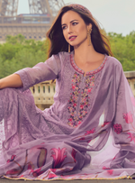 Load image into Gallery viewer, Lavender Handwork &amp; Embroidered Chanderi Silk Kurta with Trousers &amp; With Dupatta
