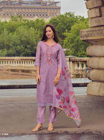 Load image into Gallery viewer, Lavender Handwork &amp; Embroidered Chanderi Silk Kurta with Trousers &amp; With Dupatta
