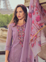 Load image into Gallery viewer, Lavender Handwork &amp; Embroidered Chanderi Silk Kurta with Trousers &amp; With Dupatta
