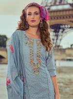 Load image into Gallery viewer, Pastel Blue Handwork &amp; Embroidered Chanderi Silk Kurta with Trousers &amp; With Dupatta
