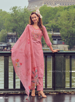 Load image into Gallery viewer, Soft Pink Handwork &amp; Embroidered Chanderi Silk Kurta with Trousers &amp; With Dupatta
