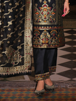 Load image into Gallery viewer, Black Banarasi Jacquard Silk Embroidered Stitched Suit Set
