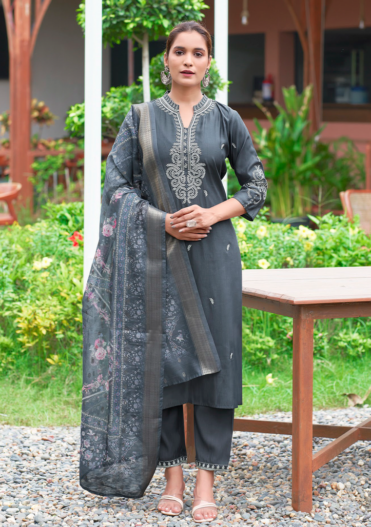 Gray Fancy Embroidery Kurti