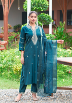 Load image into Gallery viewer, Deap Teal Fancy Embroidery Kurti
