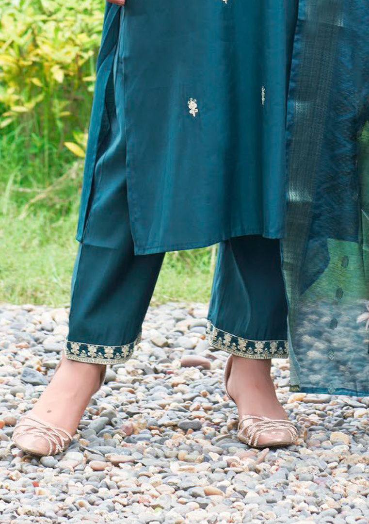 Deap Teal Fancy Embroidery Kurti