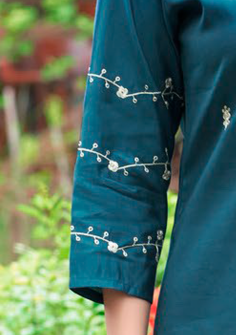 Deap Teal Fancy Embroidery Kurti