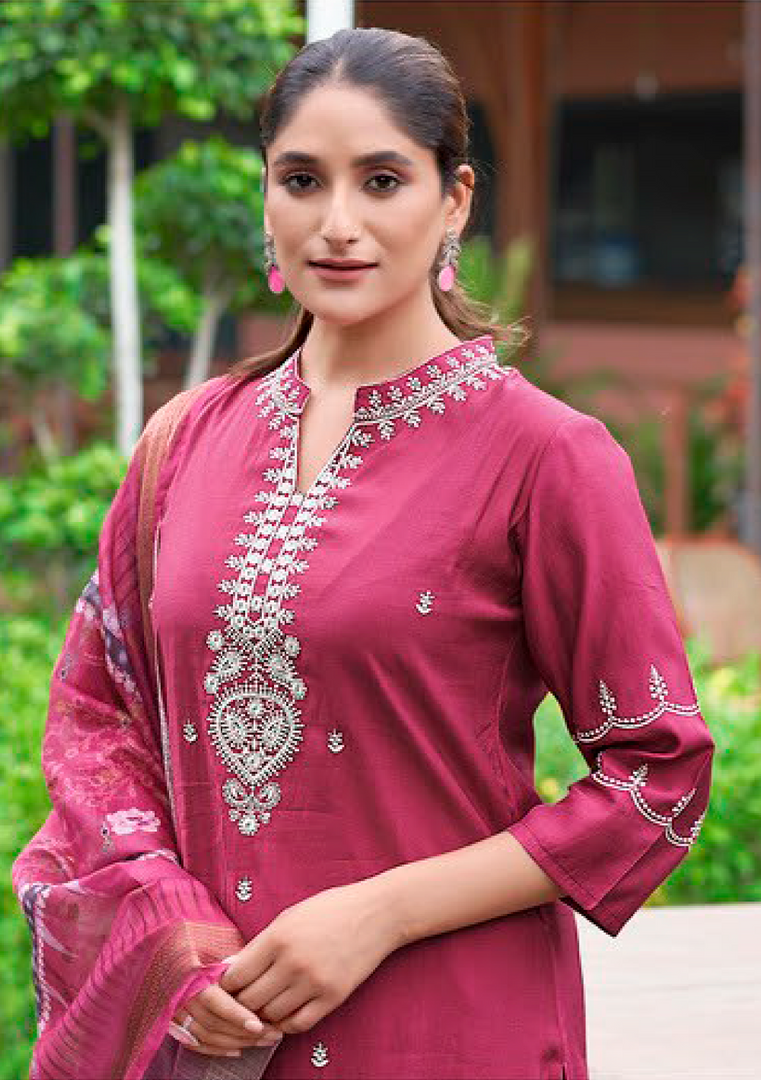 Maroon Fancy Embroidery Kurti