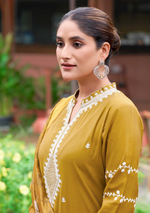 Load image into Gallery viewer, Mustard Yellow Fancy Embroidery Kurti
